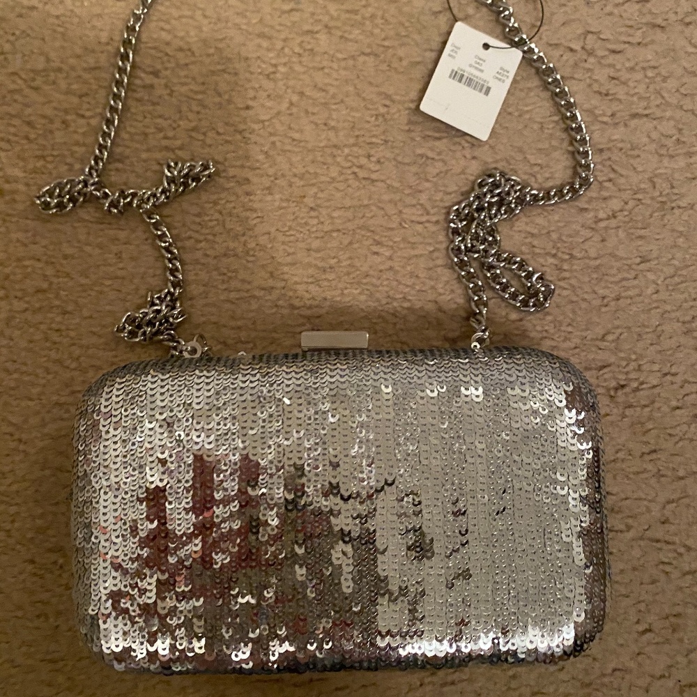 J.CREW MINAUDIÈRE CLUTCH IN SILVER SEQUIN.